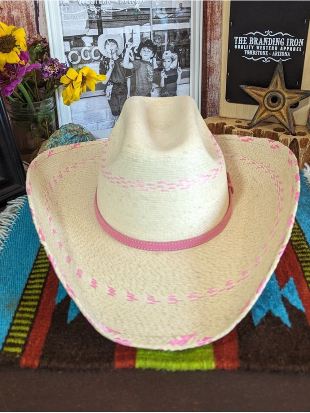 ATWOOD HAT CO. GIRLS' CATTLEMAN STRAW COWBOY HAT Pink Trim